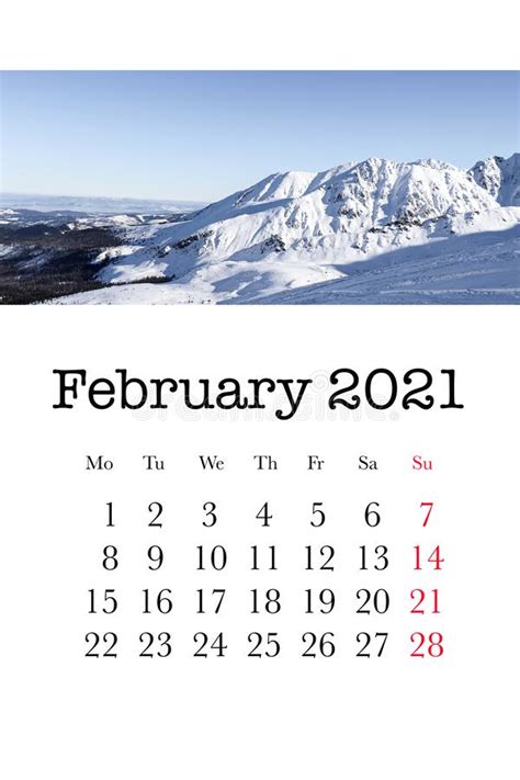 Calendar Card For The Month Of February Stock Image Image Of Monthly