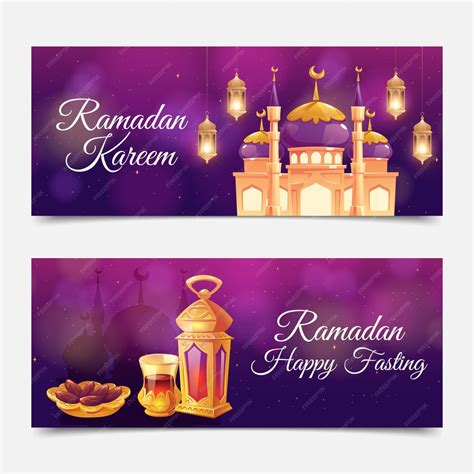 Free Vector Realistic Ramadan Horizontal Banner Set