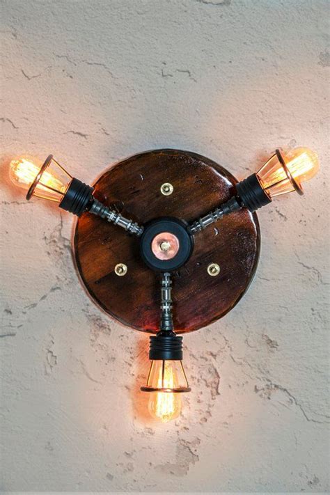 Handcrafted Industrial Steampunk Ceiling Light Triple Wrought