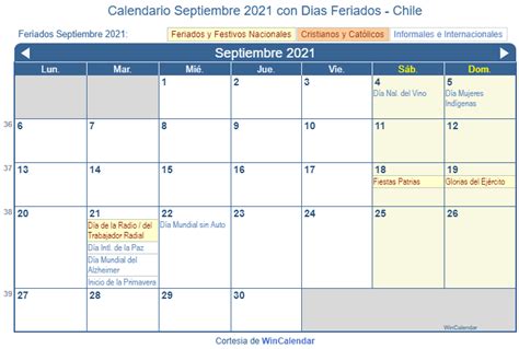 Calendario Septiembre 2021 Para Imprimir Chile