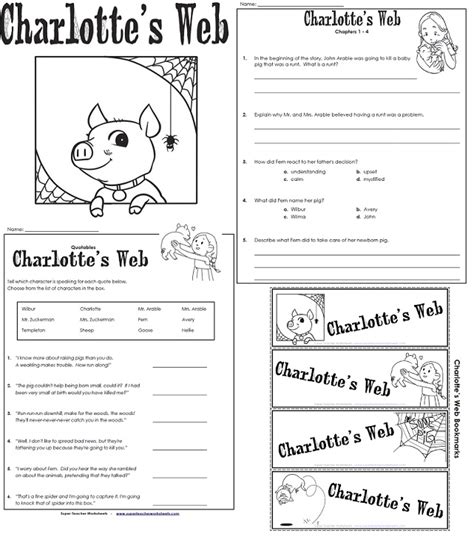Each worksheet covers two chapters and provides follow up activities to complete after the initial guided session. Charlotte's Web Worksheets