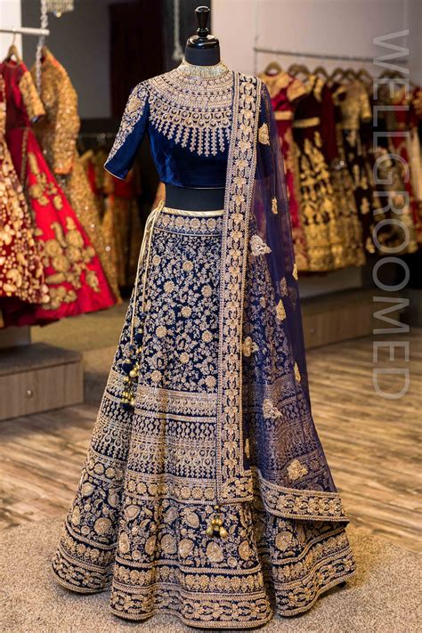 The offers are so great that you will not be able to refuse. Navy Blue Velvet High Neck Lengha - WellGroomed Designs Inc