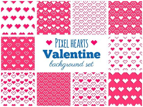 Vector Set Of Seamless Pixel Heart Patterns For Valentine S Day Stock