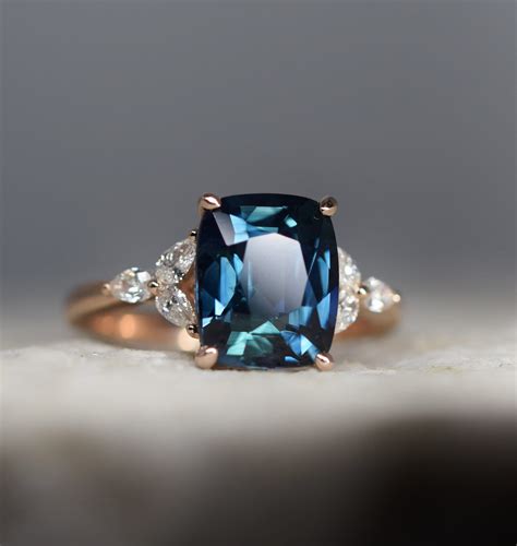 Teal Sapphire And Diamond Engagement Ring Blue Green Sapphire Ring