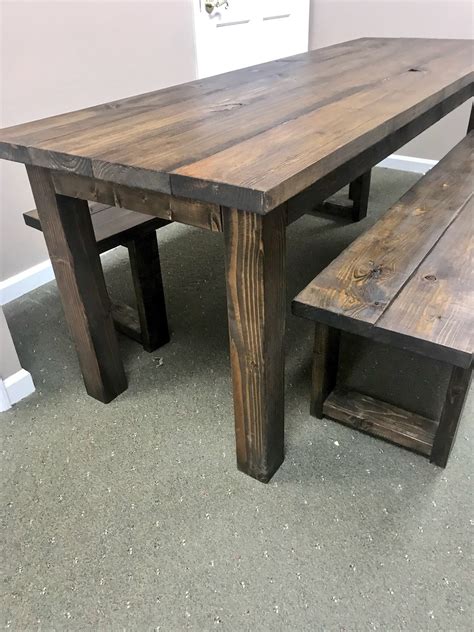 Rustic Ft Farmhouse Table With Benches Brown Dining Set Table Set Dark Walnut Long Narrow