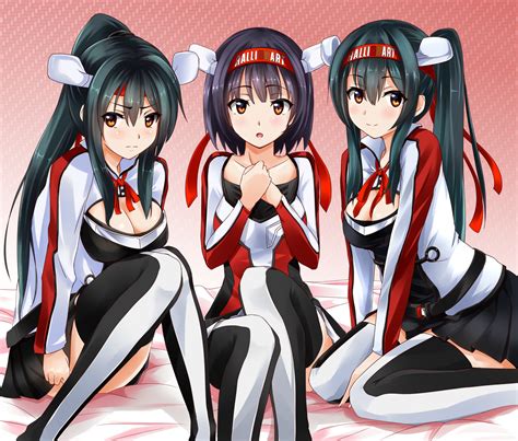 wallpaper illustration long hair anime girls short hair stockings cartoon black hair