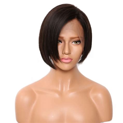 Pre Plucked Glueless Full Lace Straight Human Hair Wigs With Bangs Short Bob Wigs Brazilian Wig