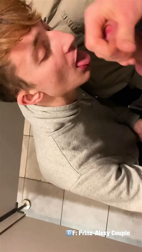 twink gives a blowjob random guy in the public restroom and takes cumshot on his face xhamster