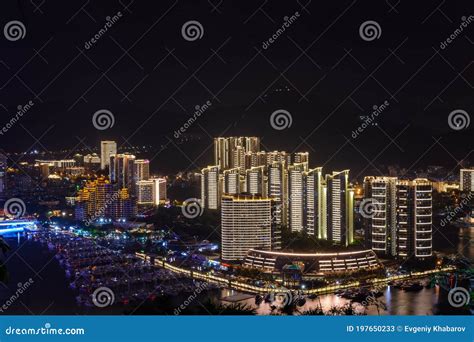 Night View Of Sanya City With Bright Multi Colored Illumination