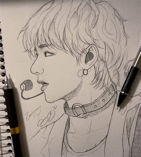 {stephanie} On Instagram “{taehyung🙈} 2 Day Sketch ” Bts Drawings Kpop Drawings Taehyung S Art