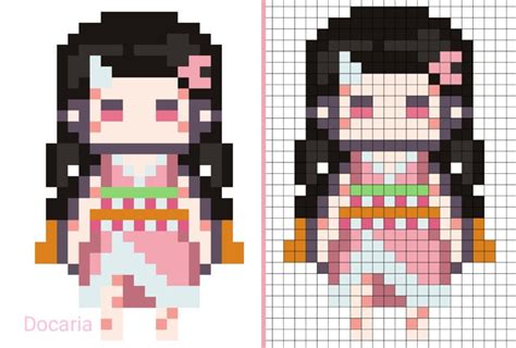 Nezuko Pixel Art Grid 32x32