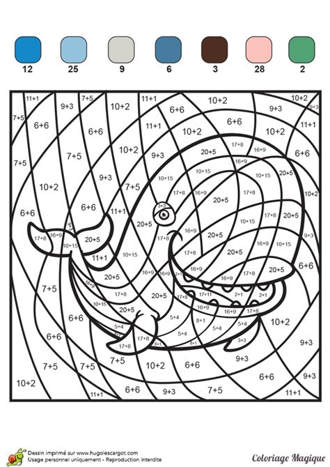 Coloriage Magique Additions Une Baleine Bleue