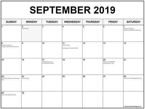 September 2019 Calendar Printable September Calendar Calendar