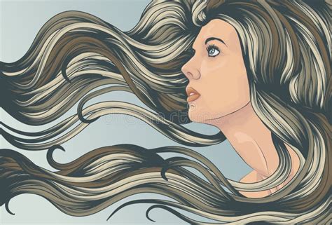 Womans Face With Long Detailed Flowing Hair Royalty Free Stock Photo