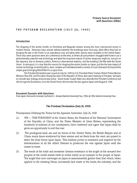The potsdam declaration was a threat made by the allies to drop an atomic bomb on japan. potsdam declaration | Violent Conflict | International ...