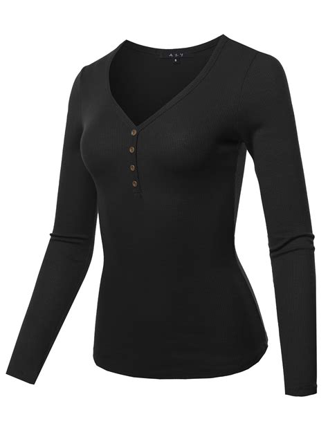 A2y Womens Lightweight Long Sleeve V Neck Thermal Henley Tops Tees