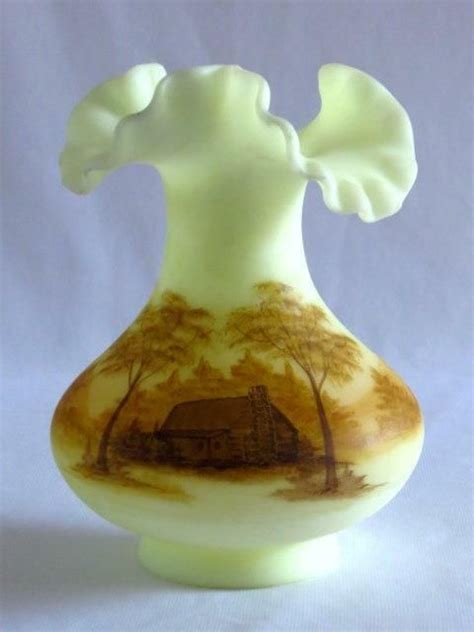 Check spelling or type a new query. FENTON HAND PAINTED "LOG CABIN" ON CUSTARD VASE ~ SIGNED ...