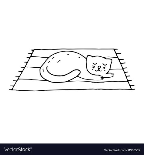 Isolated Doodle Element Cat Sleeps On A Home Rug Vector Image