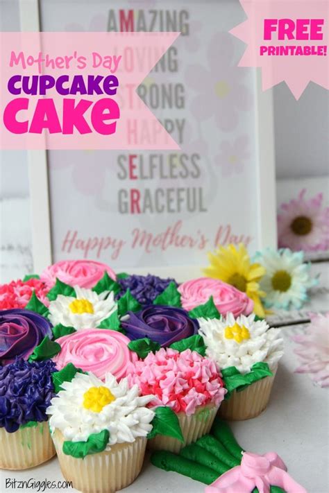 Mothers Day Cupcake Cake With Free Printable A Simple Beautiful