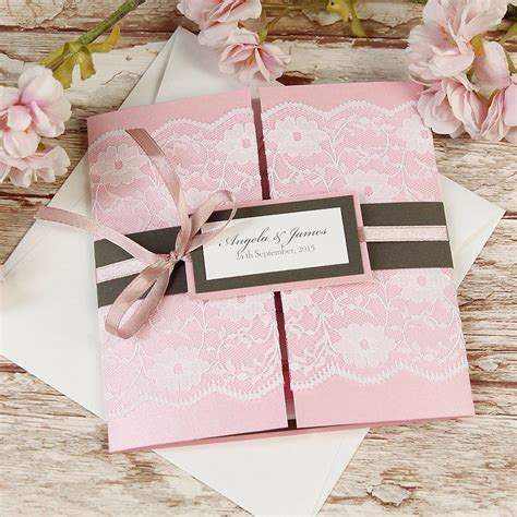 Lace Blush Pink Rustic Gatefold Wedding Invitation Personalised