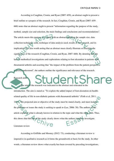A qualitative study by hayle et al., (2013). Critiquing Research Paper Essay Example | Topics and Well ...