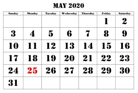 Printable May 2020 Calendar With Holidays Free Printable Calendar