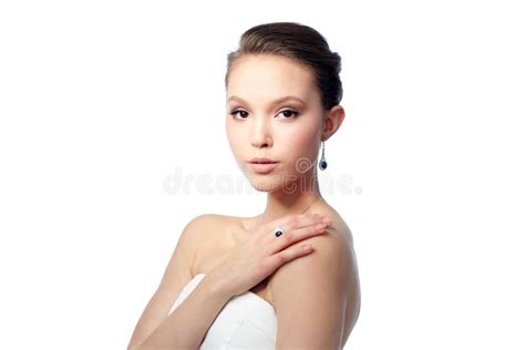 Beautiful Woman With Earring Ring And Pendant Stock Photo Image Of