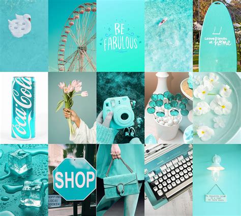 Teal Aesthetic Wall Collage Kit Turquoise Beach Pictures Etsy
