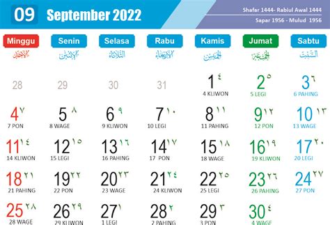 Kalender September 2022 Lengkap Dengan Tanggal Merah Dan Keterangannya