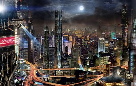 Wallpaper Clouds Night The City Future Fiction Building The Moon