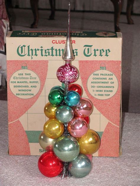 Vintage Shiny Brite Cluster Christmas Tree Ornaments Stand In Orignial Box Antique Christmas