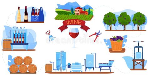 Wine Grape Production Process In Winery Factory Vector Illustration