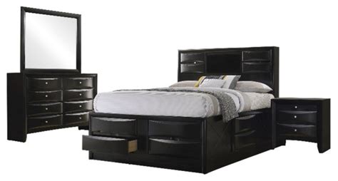 Coaster Briana 4 Piece Wood Queen Storage Bedroom Set In Black