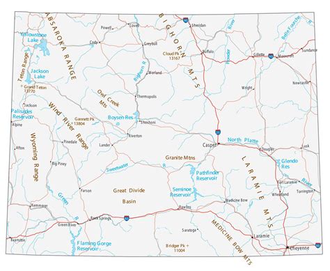 Wyoming Map â€ Roads And Cities Large Map Vivid Imagery 20 Inch By 30