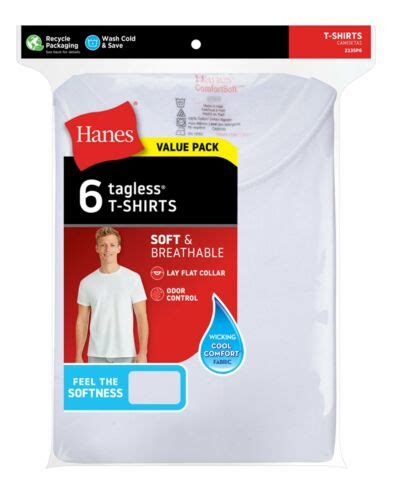 Hanes Mens White Crewneck T Shirt 6 Pack Undershirt Tee Tagless