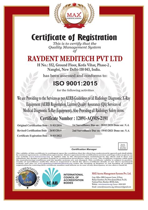 Iso Ceritification Raydent Meditech Raydent Meditech Pvt Ltd