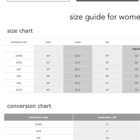 Lululemon Size Chart Men