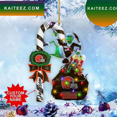 Cleveland Browns Nfl Custom Name Grinch Candy Cane Grinch Decorations