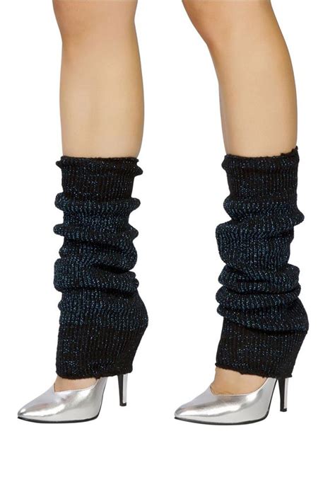 Knee High Knit Sparkle Leg Warmers Costume Hosiery Retro 80s Metallic