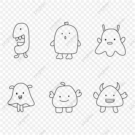 Funny Doodle Monster Hand Draw Set Vector Doodle Drawing Monster