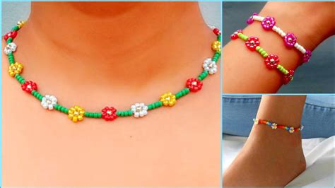 How To Make Simple Beaded Flower Bracelet Necklace Ankelets Useful