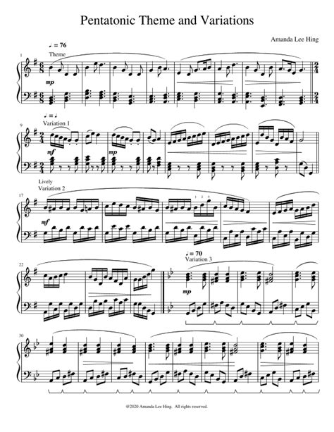 Pentatonic Theme And Variations For Solo Piano Composed By Amanda Lee Hing Sheet Music