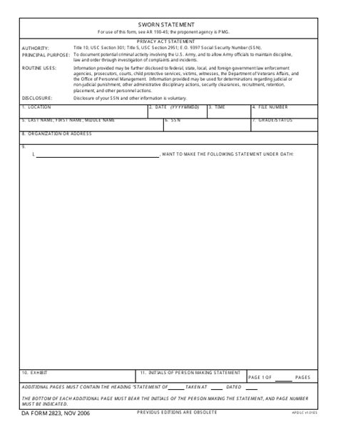 Da Form 2823 Download Fillable Pdf Sworn Statement Templateroller