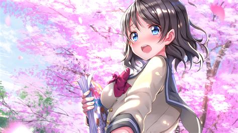 Download 1920x1080 Love Live Watanabe You Sakura Tree Cherry Blossom