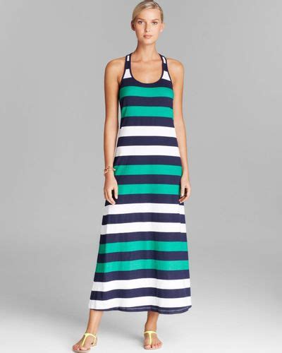Tommy Bahama Rugby Stripe Long Swim Cover Up Tank Maxi Dress In Green