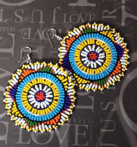 Seed Bead Disc Earrings Tribal Inspired Extra Large Beaded Jewelry By