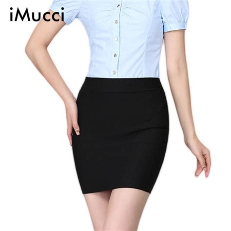 Imucci Women Skirt High Waist Pencil Skirts Elastic Slim Office Black Mini Short Skirt Cotton