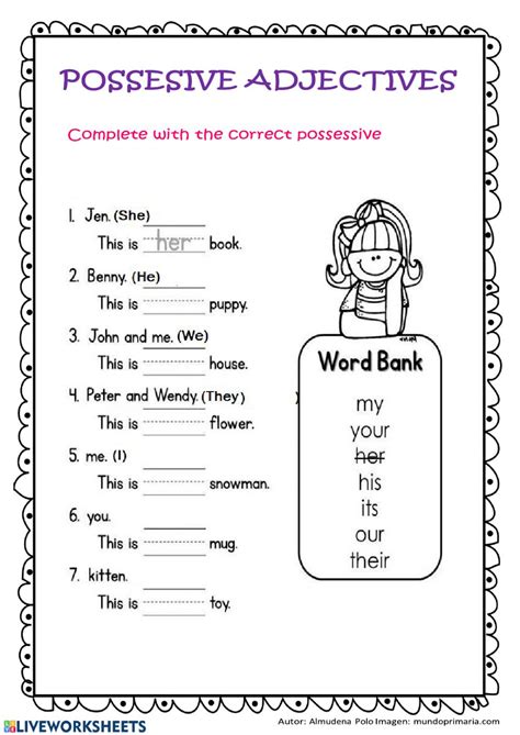 Possessive Adjectives Worksheet 6th Grade