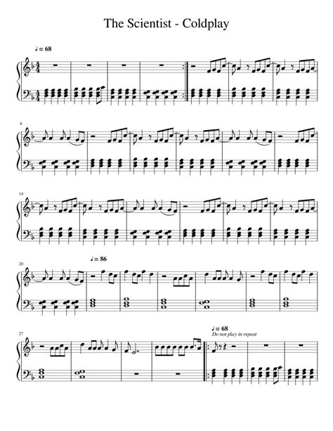The Scientist Coldplay Sheet Music For Piano Solo