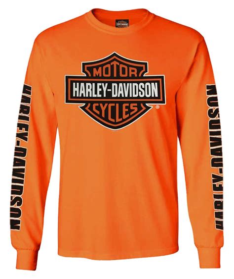 Harley Davidson Men S Bar And Shield Long Sleeve Crew Neck Shirt Safety Orange Ebay
